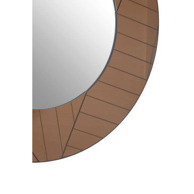 Brown Round Wall Mirror with Angular Frame Pattern