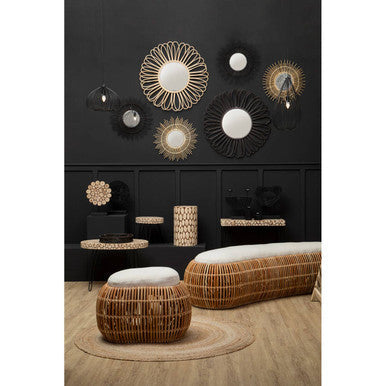 Rattan Black Circular Wall Mirror