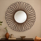 Rattan Black Circular Wall Mirror