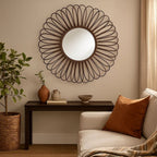 Rattan Black Circular Wall Mirror