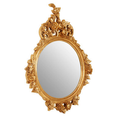 Floral Motif Gold Finish Round Wall Mirror