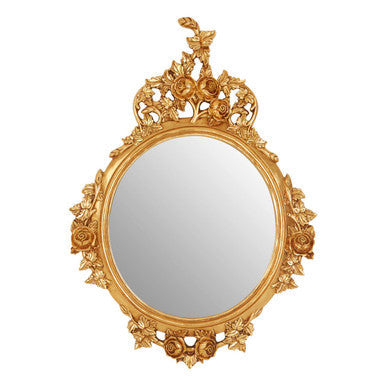 Floral Motif Gold Finish Round Wall Mirror