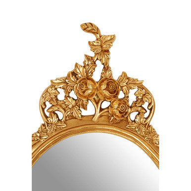 Floral Motif Gold Finish Round Wall Mirror
