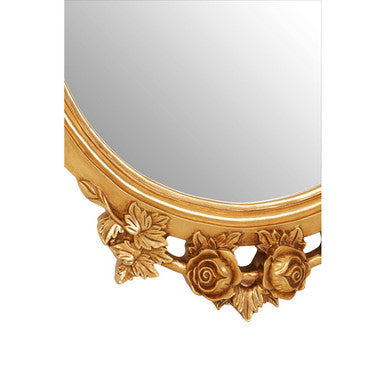 Floral Motif Gold Finish Round Wall Mirror