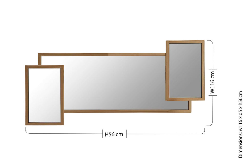Gold Frame Triple Panel Wall Mirror