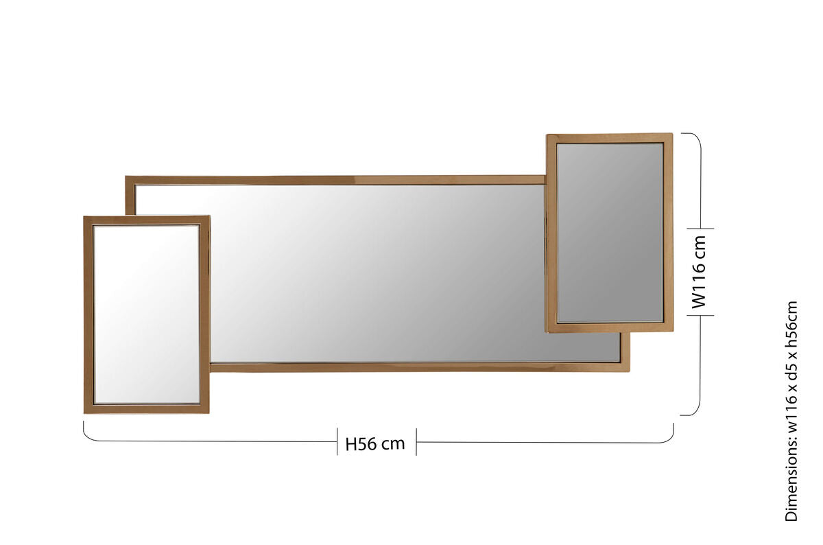 Gold Frame Triple Panel Wall Mirror