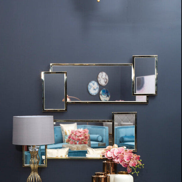 Gold Frame Triple Panel Wall Mirror