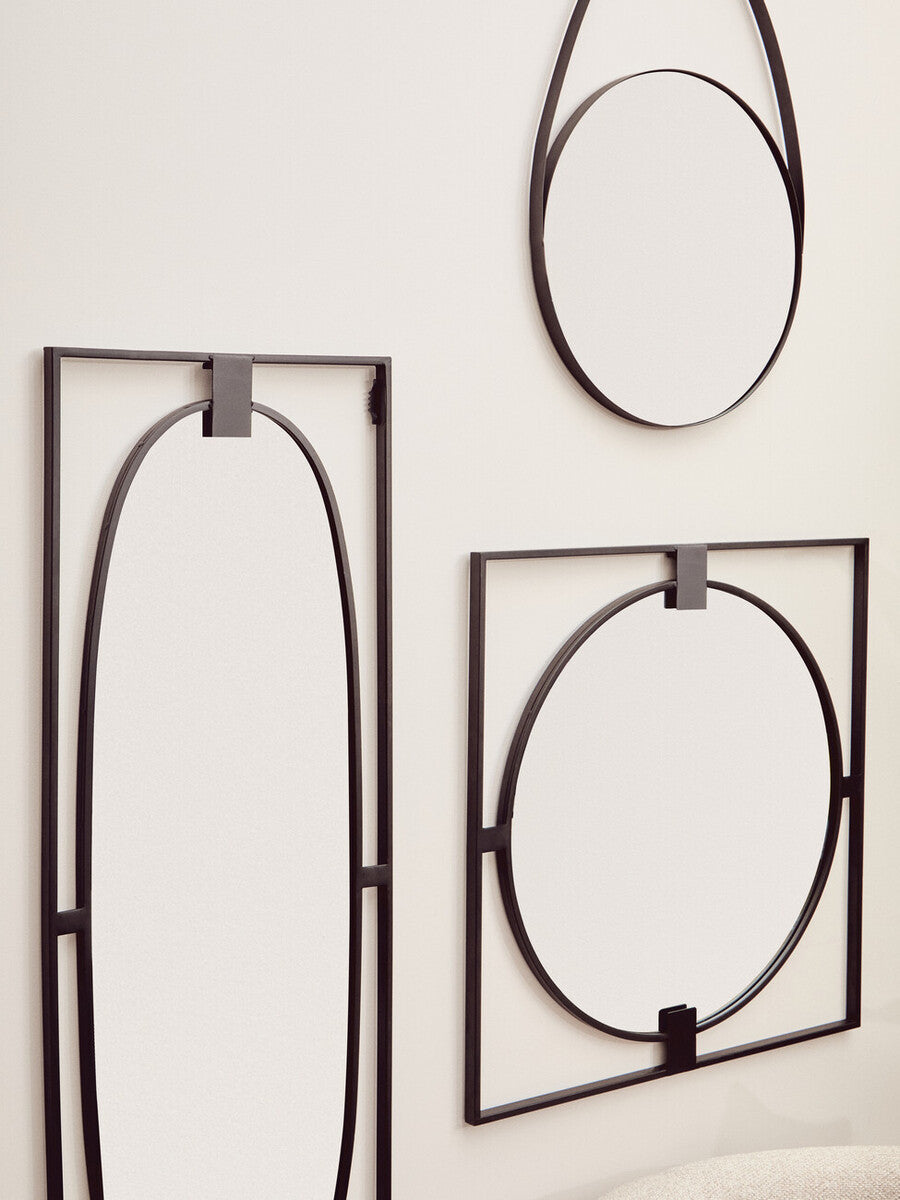Black Frame Hanging Loop Wall Mirror