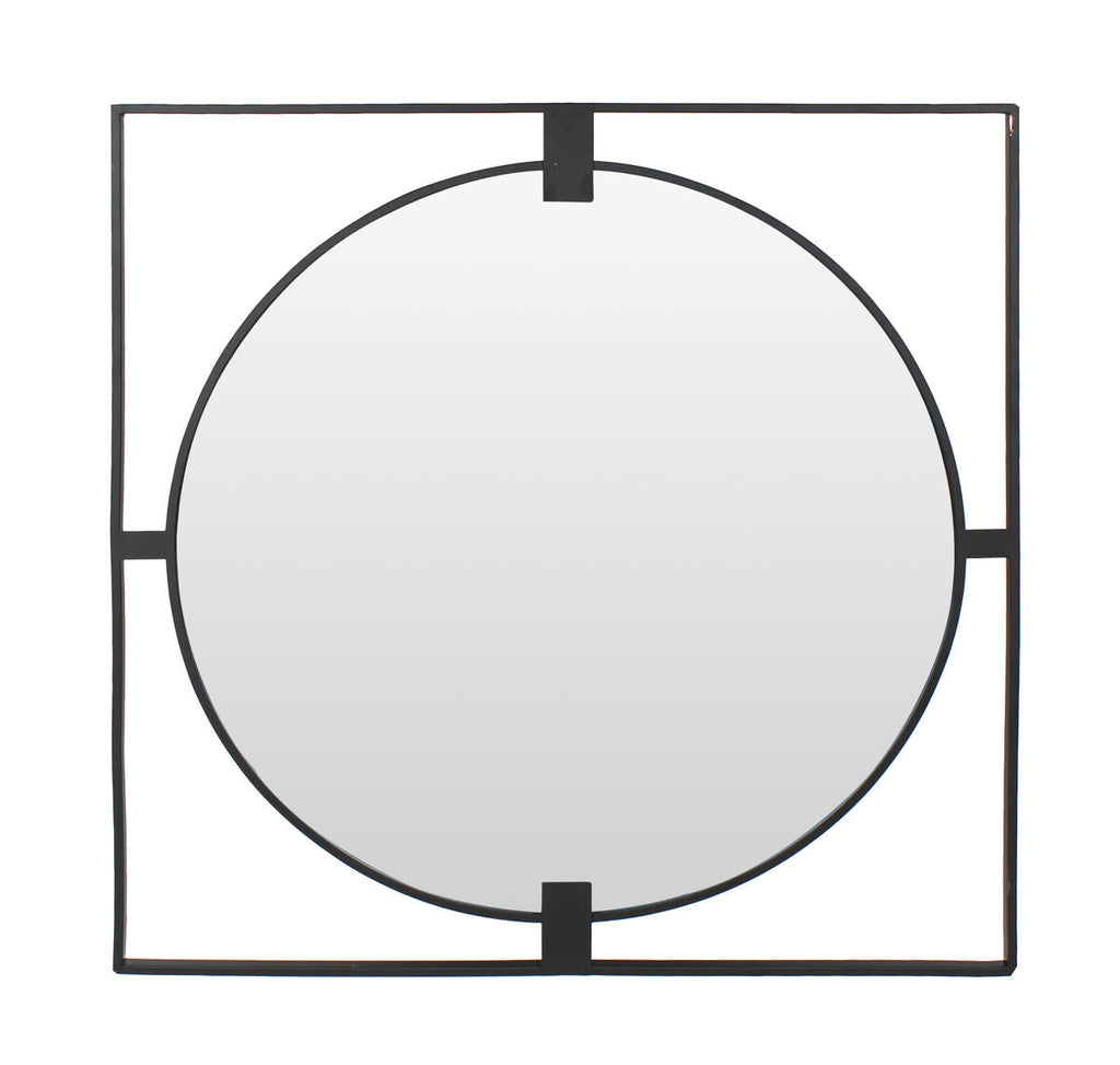 Large Square Black Metal Frame Round Insert Wall Mirror