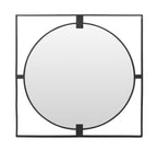 Large Square Black Metal Frame Round Insert Wall Mirror