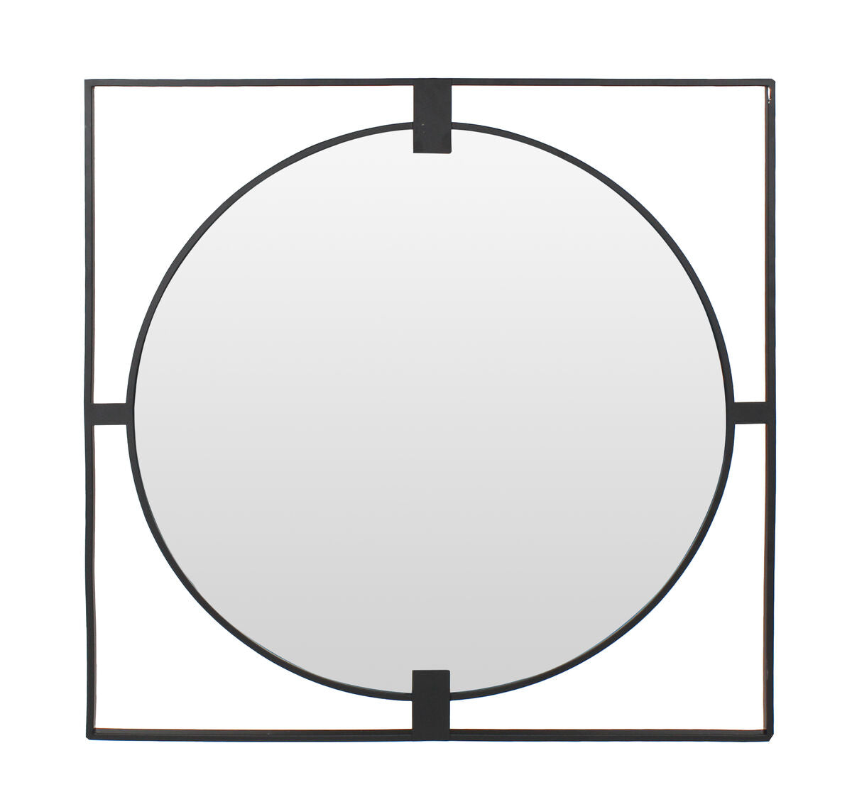 Large Square Black Metal Frame Round Insert Wall Mirror