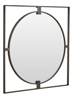 Large Square Black Metal Frame Round Insert Wall Mirror