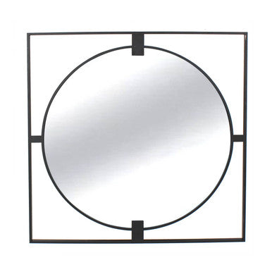 Large Square Black Metal Frame Round Insert Wall Mirror
