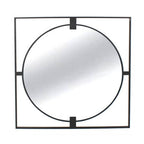 Large Square Black Metal Frame Round Insert Wall Mirror