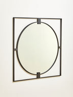 Large Square Black Metal Frame Round Insert Wall Mirror