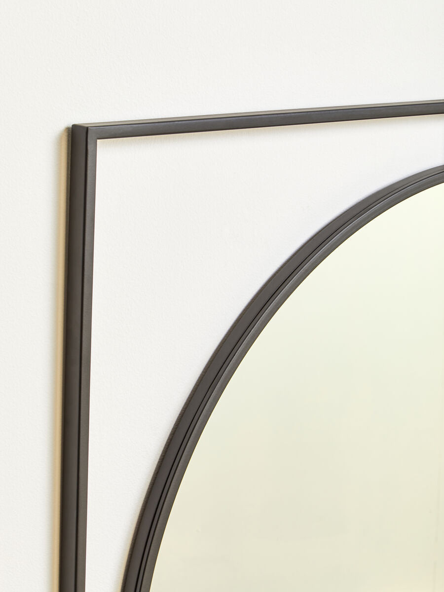 Large Square Black Metal Frame Round Insert Wall Mirror