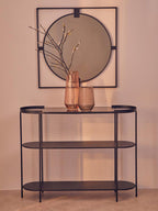 Small Square Black Metal Frame Round Insert Wall Mirror