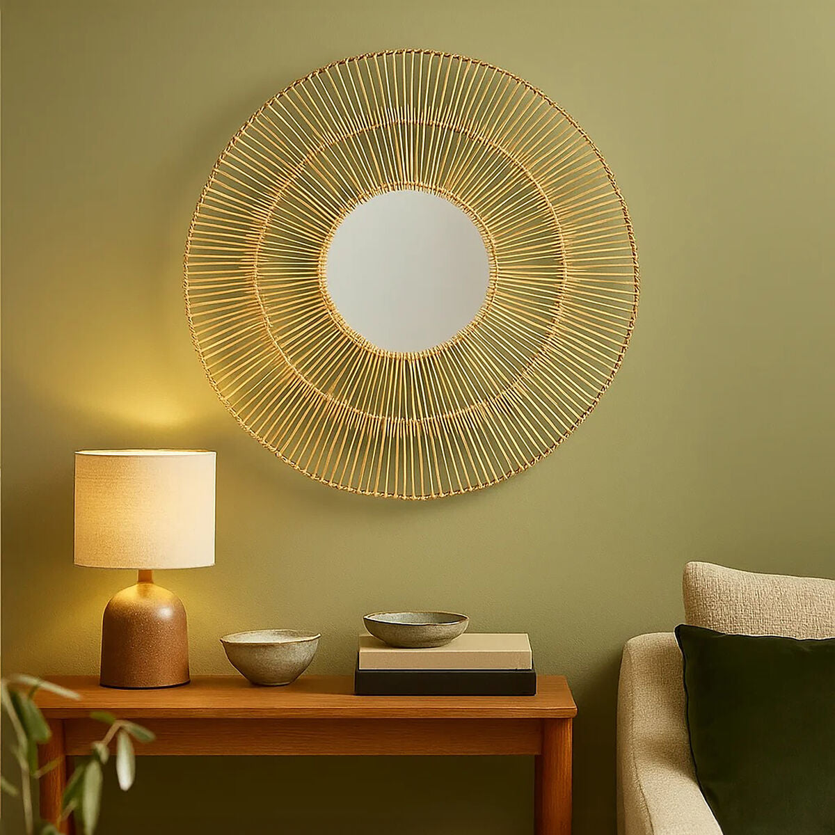 Sunburst Rattan Wall Mirror