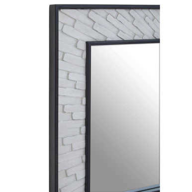 Grey and White Finish Elm Wood Wall Mirror