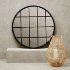 Round Metal Grid Wall Mirror
