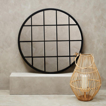 Round Metal Grid Wall Mirror