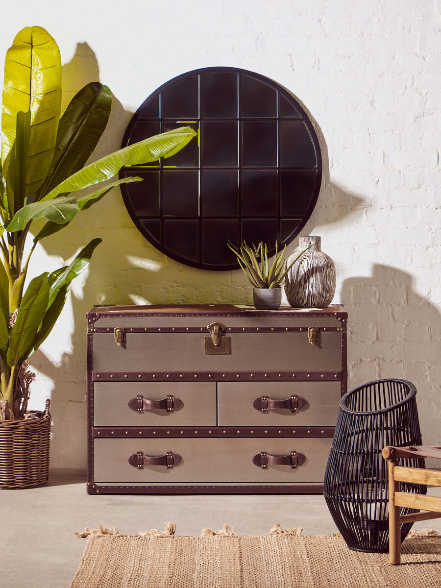 Round Metal Grid Wall Mirror