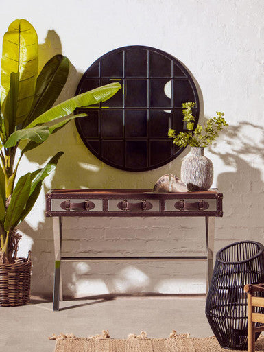 Round Metal Grid Wall Mirror