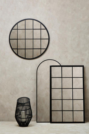 Round Metal Grid Wall Mirror