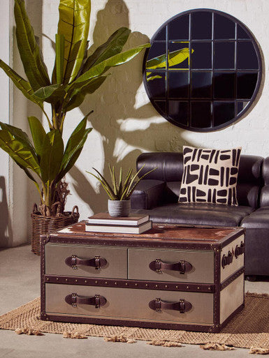 Round Metal Grid Wall Mirror