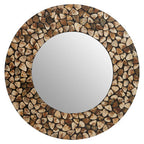 Round Black Wall Mirror with Seashell Inlay