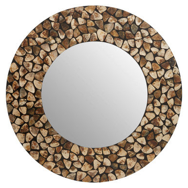 Round Black Wall Mirror with Seashell Inlay