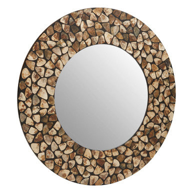Round Black Wall Mirror with Seashell Inlay