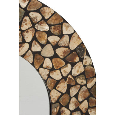 Round Black Wall Mirror with Seashell Inlay