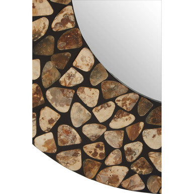 Round Black Wall Mirror with Seashell Inlay