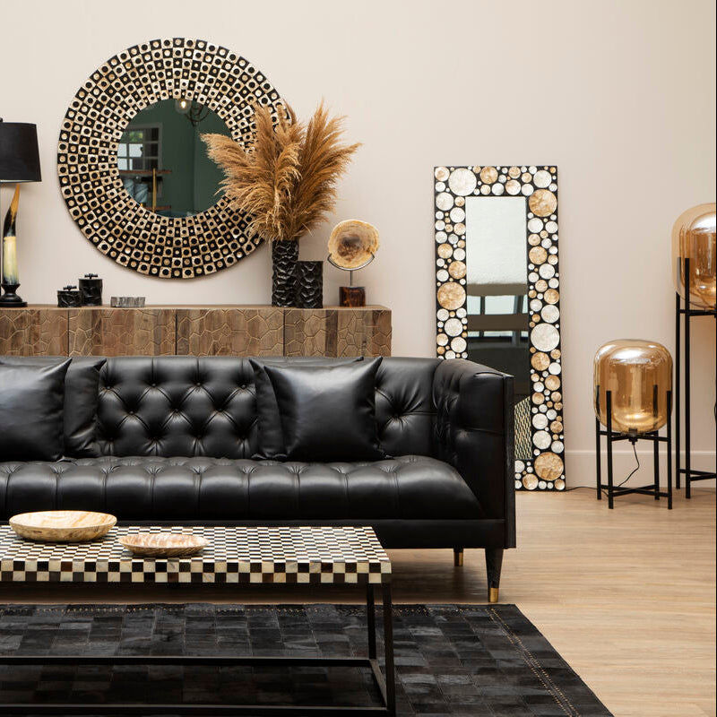 Rectangular Black Wall Mirror with Shell Inlay