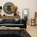 Rectangular Black Wall Mirror with Shell Inlay