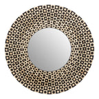 Round Black Wall Mirror with Shell Inlay