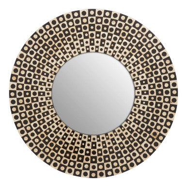 Round Black Wall Mirror with Shell Inlay