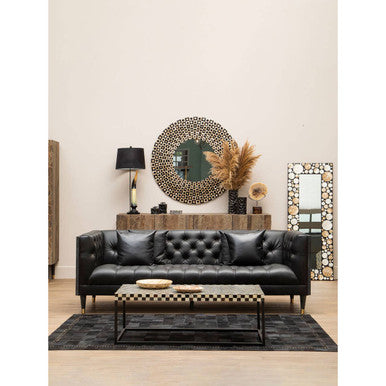 Round Black Wall Mirror with Shell Inlay