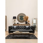 Round Black Wall Mirror with Shell Inlay