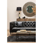 Round Black Wall Mirror with Shell Inlay