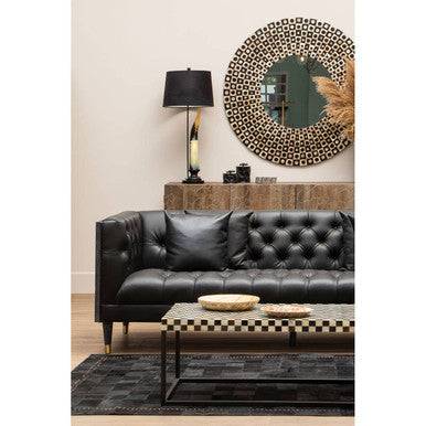 Round Black Wall Mirror with Shell Inlay