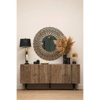 Round Black Wall Mirror with Shell Inlay