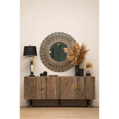Round Black Wall Mirror with Shell Inlay