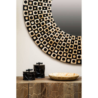 Round Black Wall Mirror with Shell Inlay