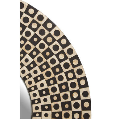 Round Black Wall Mirror with Shell Inlay