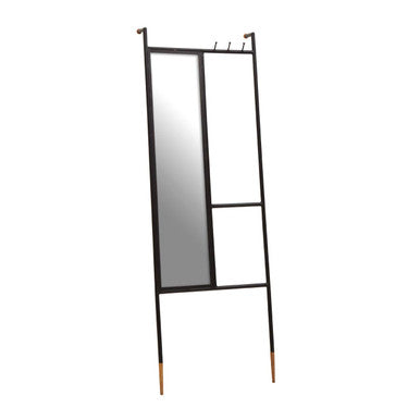 Black Metal Floor Standing Mirror with Coat Rack