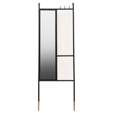 Black Metal Floor Standing Mirror with Coat Rack