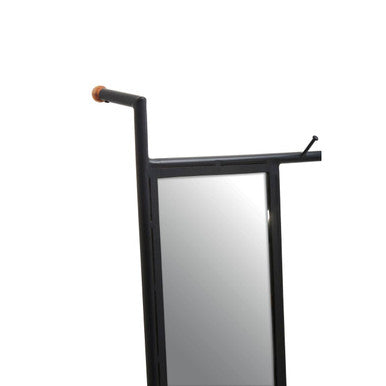 Black Metal Floor Standing Mirror with Coat Rack