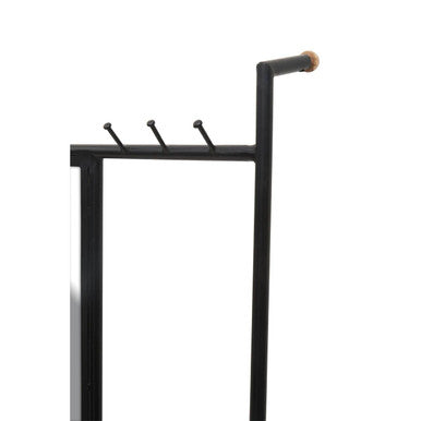 Black Metal Floor Standing Mirror with Coat Rack